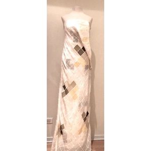 Acqua Studio Dress Maxi Strapless 100% Silk Abstract Cream White With Yellow S